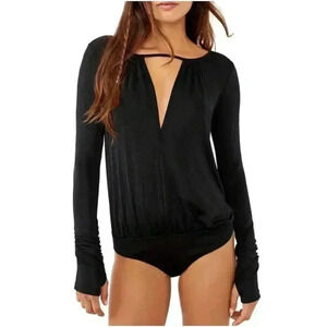 Intimately Free People Kaya NEW Black Keyhole Bodysuit Size XS Sheer Cutout